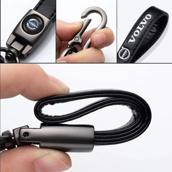 VOLVO Universal Svart 3D-logotyp Läder Metall Presentdekor Quick Release Nyckelring