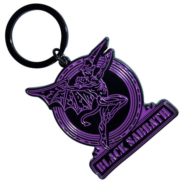 Black Sabbath Purple Text Logo And Daemon Keyring Keychain One Size