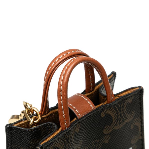 Pre-owned Celine Micro Triomphe Coated Canvas Vertical Cabas Bag Charm Brown