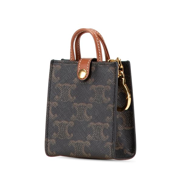 Pre-owned Celine Micro Triomphe Coated Canvas Vertical Cabas Bag Charm Brown