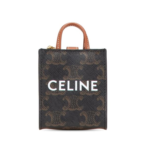 Pre-owned Celine Micro Triomphe Coated Canvas Vertical Cabas Bag Charm Brown