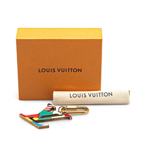 Pre-owned Louis Vuitton Gold Plated LV Flag Key Ring and Bag Charm Gold