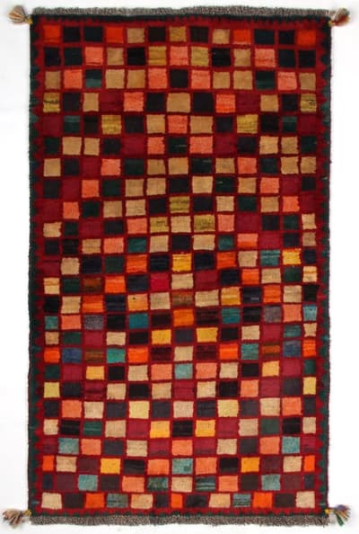 Käsin solmittu persialainen matto Gabbeh Shiraz Villa punainen / beige 75x134cm