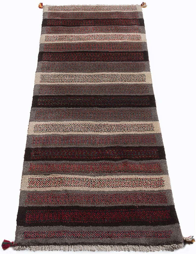 Käsin solmittu persialainen matto Gabbeh Shiraz Villa harmaa / kerma 88x178cm