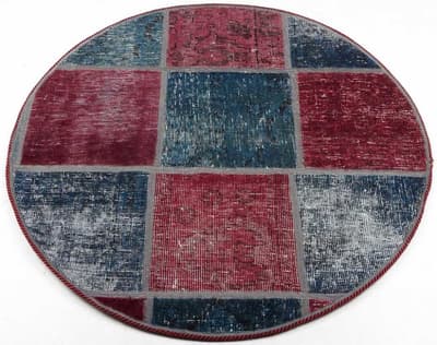 Hand knotted Persian Patchwork Rug Wool/Yarn Red/Blue 90x90cm