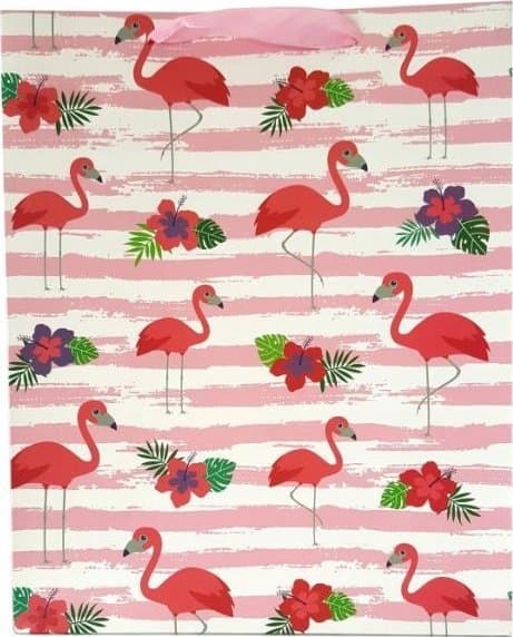 JU-PITER Lahjapussi flamingot 1295A 31x42x12cm p12, hinta per 1 kpl