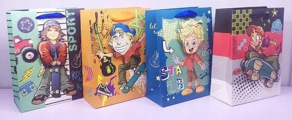 JU-PITER Lahjapussi nuoriso, poika 3D 9009C 17.5x23.5x8cm p12, hinta per 1kpl