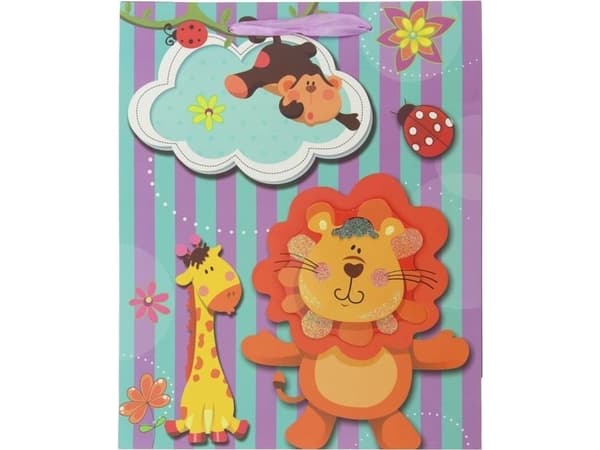 Presentpåse djur 3D 8872B 26x32x10cm p12, pris per 1 st