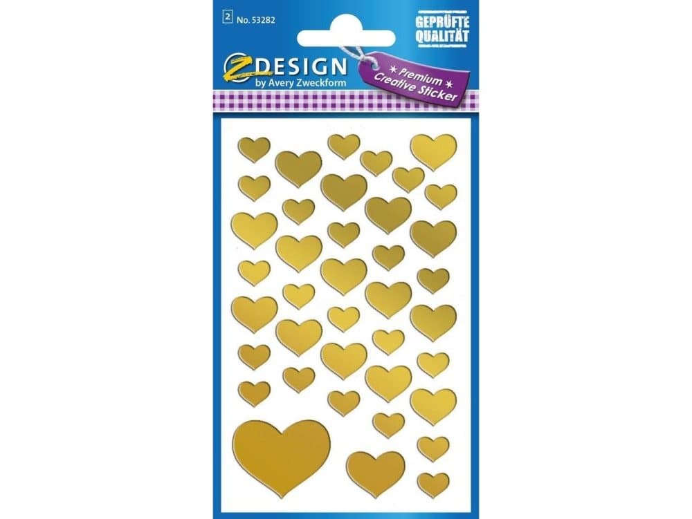 Avery Zweckform Z-Design Creative - Dekorationsbindemedel - hjärta - 76 x 120 mm - 2 ark - guld - permanent - papper (paket om 78)
