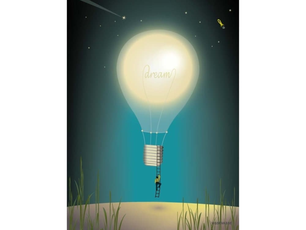 Vissevasse Balloon Poster 30x40cm ingelijst in zwarte lijst