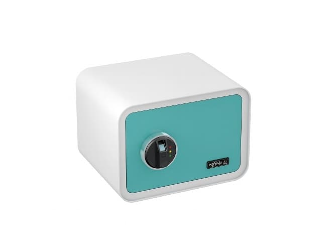 BASI mySafe 350, Fristående kassaskåp, Blå, Vit, Elektronisk, Fingeravtrycksläsare, Batteri, AA, 350 mm