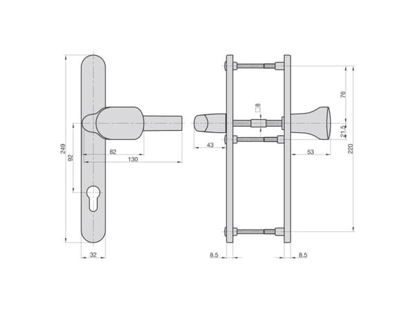 BASI 7835-0109, Passasjespak, Inne & Ute, Hvit, Aluminium, 32 mm, 249 mm