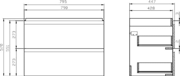 Cersanit Moduo 80 Szara undermonterat tvättställsskåp (S929-007)