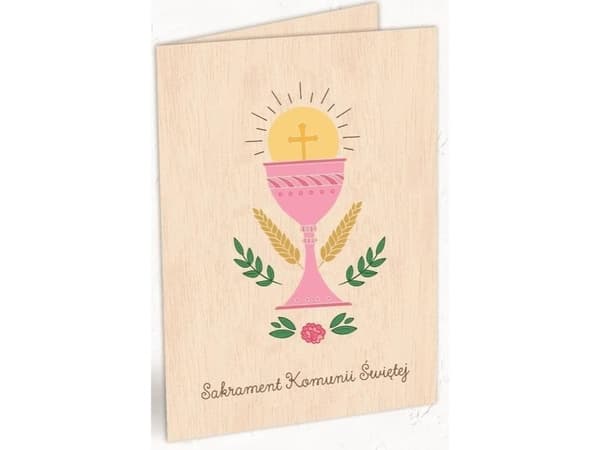 Cozywood Wooden pass C6 Communion goblet of roses + envelope