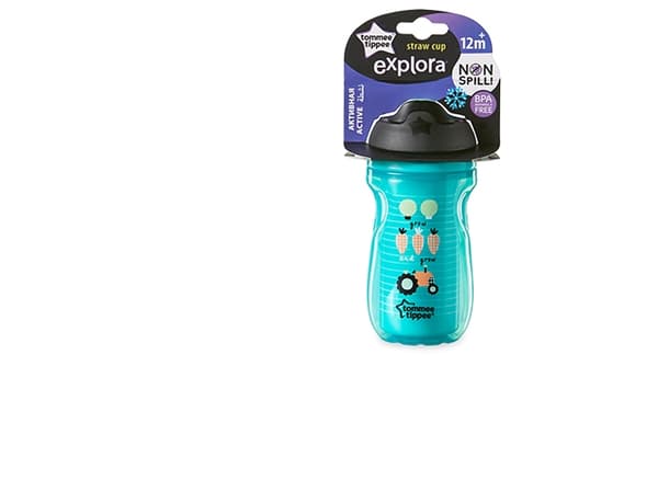 Tommee Tippee Active Straw, Kopp med sugerør, Blå, Plast, 260 ml