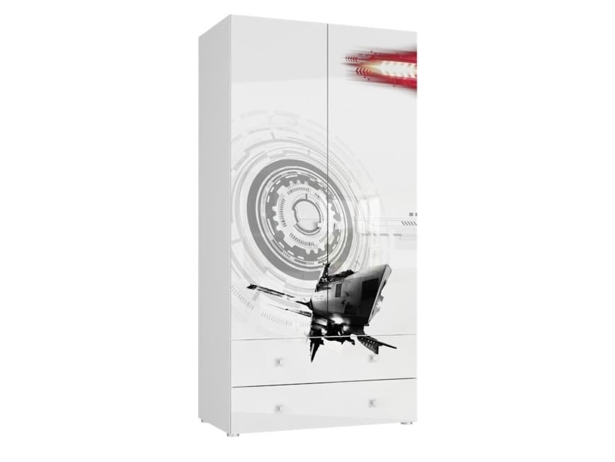 Tuckano 100x201x55 SPACESHIP garderob vit/glänsande vit/ship print, Vit, Garderob, 1 hylla, 2 dörr(ar), Vit, Spånskiva