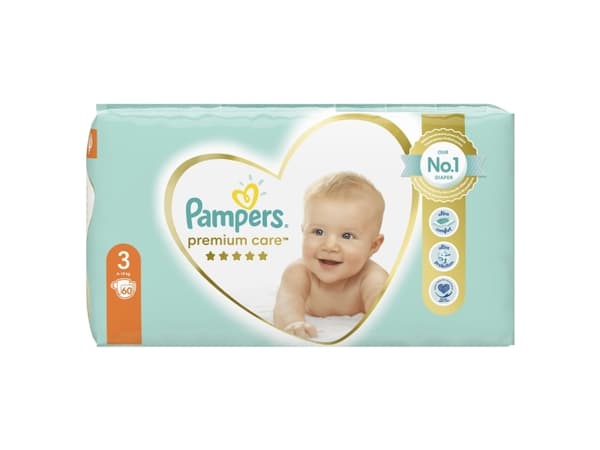 Pampers Premium Care, 4 kg, 9 kg, Hvit, 3 måned(er), 6 måned(er), 60 stykker
