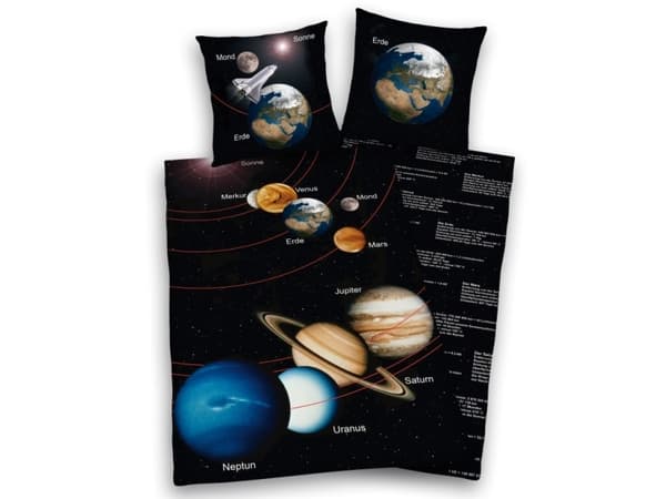 Rum / Solsystemet Sengetøj - 100 procent bomuld TYSK sprog -  80×80 cm + 135×200 cm