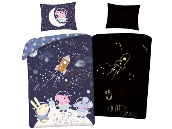 Gurli Gris 'Outer Space' Glow in Dark Sengetøj m/rygsæk, 100 procent bomuld
