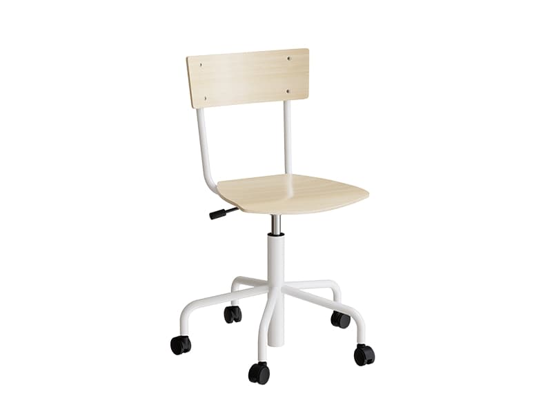 Stol Strong 113, björklaminat, vit ram och hjul
