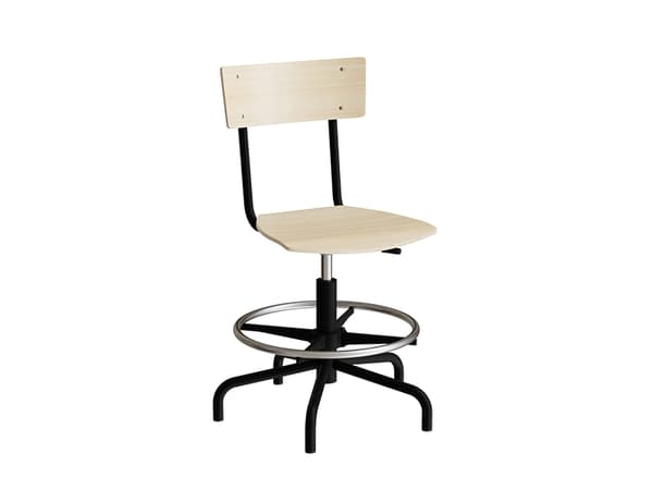 Stol Strong 113, birk laminat med sort stel, glidesko og fodring