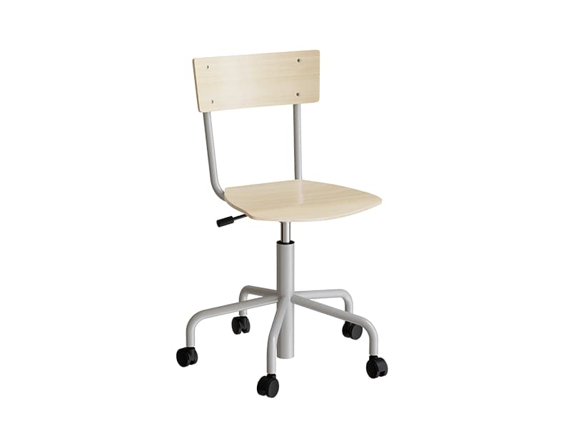 Stol Strong 113, Birk laminat, Alugråt stel og hjul