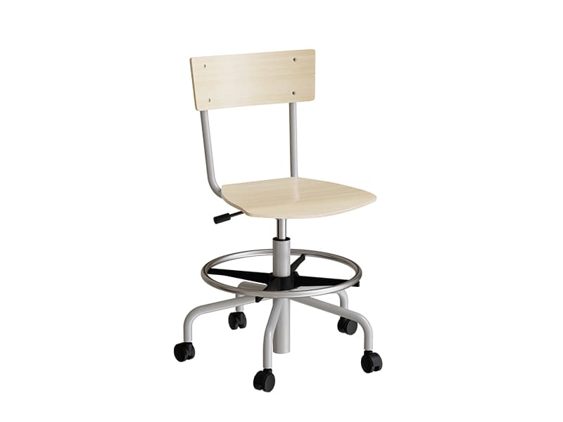 Stol Strong 113, Birk laminat, Alugrå stel, hjul och fodring