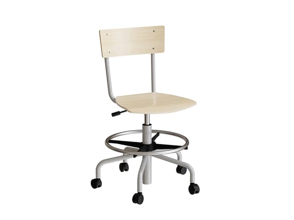 Stol Strong 113, birk laminat med alugråt stel, hjul og fodring