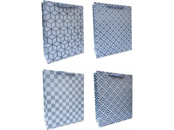 JU-PITER Presentpåse vit med silvermönster 1008A 31x42x12cm p12, pris per 1 st