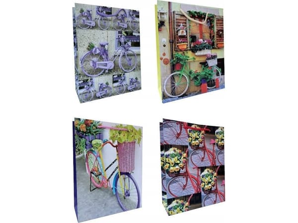 JU-PITER Presentpåse Cykel med blommor 553B 25x32x11cm p12, pris per 1st