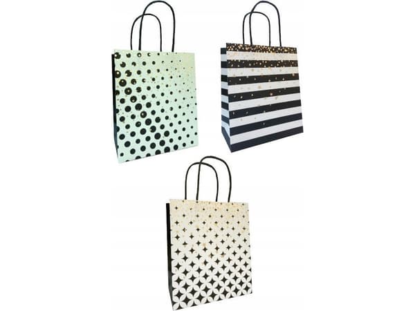 JU-PITER Presentpåse vit och svart 9061B 18x21x10cm p12, pris per 1 st