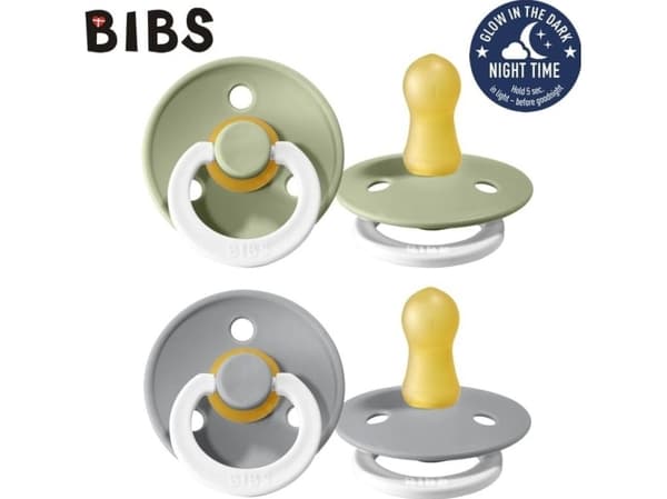 Bibs BIBS 2-PACK SAGE NIGHT & CLOUD NIGHT S Smoczek Uspokajający kauczuk Hevea