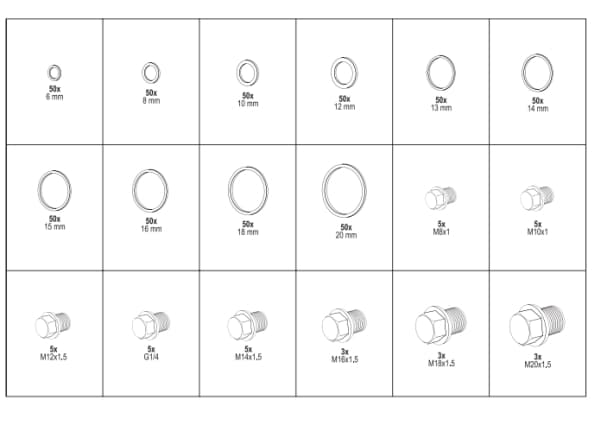 Yato YT-06864, Kupari, Kupari, Pyöreä, 20,6,8,10,12,14,16 mm, 534 kpl, Laatikko