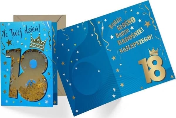 CUCARD konfetti 18-årsdag kort blå med krona KNF-033