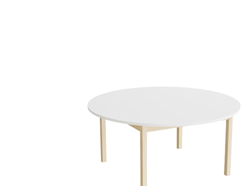 Bord Lovis 604, Ø1200 mm, höjd 550 mm, ljudabsorberande vit laminat på ram av björk