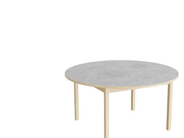 Bord Lovis 604, Ø1200 mm, höjd 600 mm, ljusgrå linoleum på ram av björk