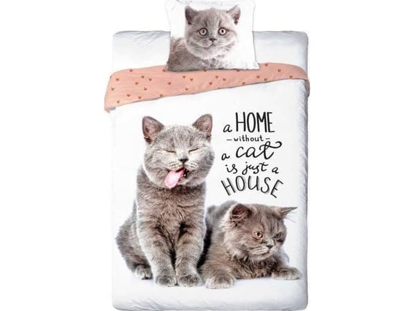 Vuodevaatteet nuorille 015 BEST FRIENDS CATS setti 140x200cm + tyyny 70x90cm