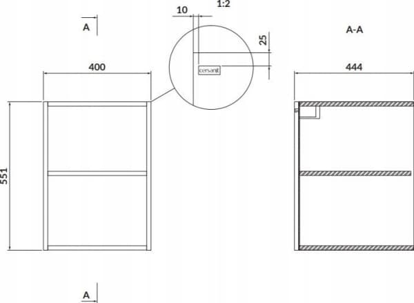 Cersanit S932-092 WARDROBE MODULE OPEN BOTTOM LARGA 40 GRAY // CES.LARGA-MODULE-40-SZ-OPEN-BOTTOM