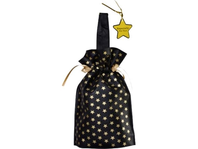 PAKADO Black bottle bag with stars 22x32x10cm