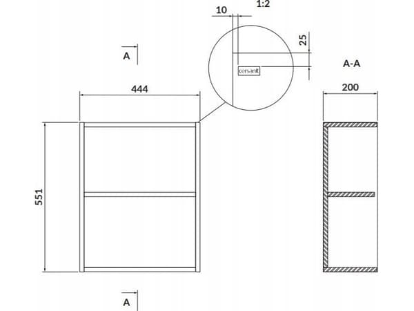 Cersanit S932-095 SIDE HOLE LOWER MODULE LARGA 20 GRAY // CES.LARGA-MODULE-SIDE-20-SZ-BOTTOM