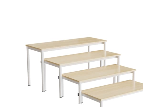 Bænk Idol, trappe 800, birk laminat, hvidt stel, 4 sektioner