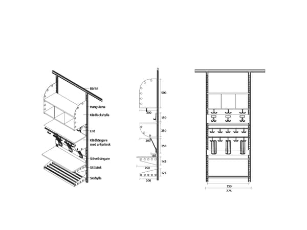 Barngarderob Adde Kombination B, överbyggnad, bredd 500 mm 2 platser