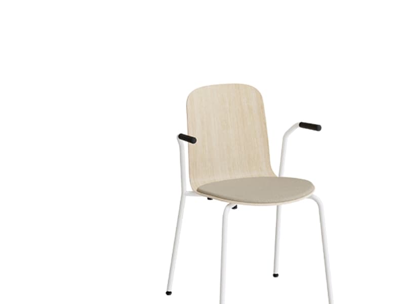 Stol Add vitpigmenterad ek, klädd sits i gul textil, gul ram