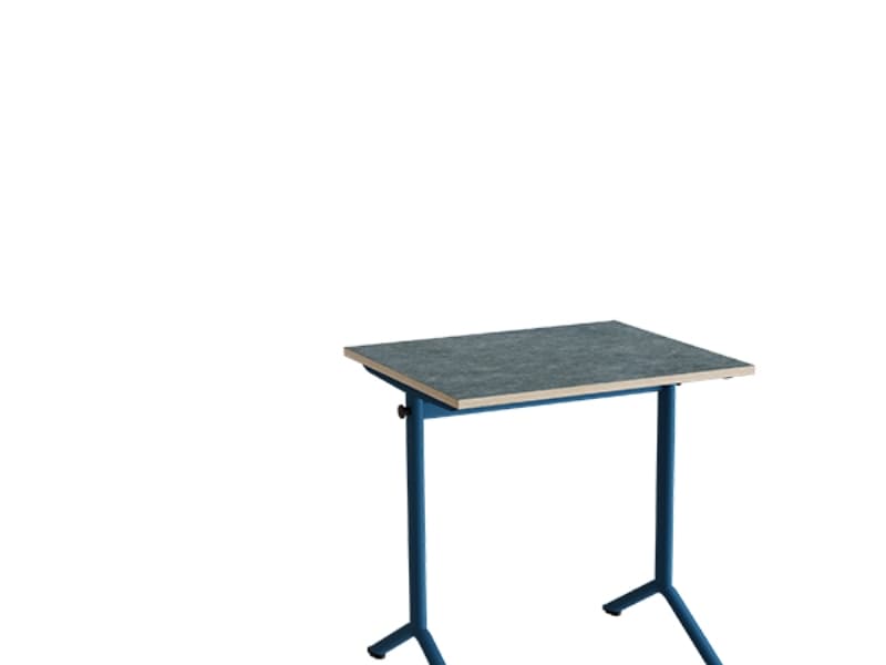 Bord Atlas 1130, 700x600 mm, mörkgrå linoleum, blå stativ