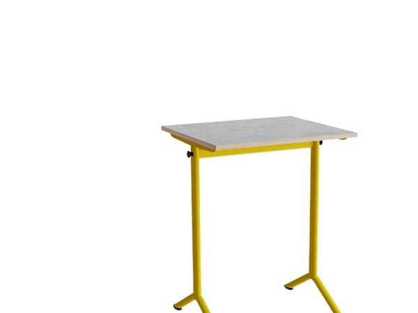 Bord Atlas 1130, 700x600mm, lys grå linoleum, gult stel