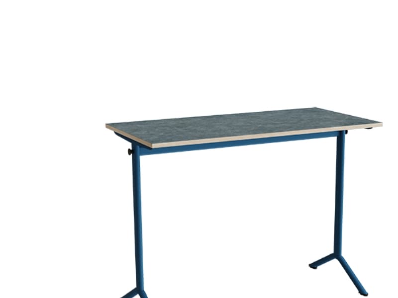 Bord Atlas 1130, 1200x600 mm, mörkgrå linoleum, blå stativ