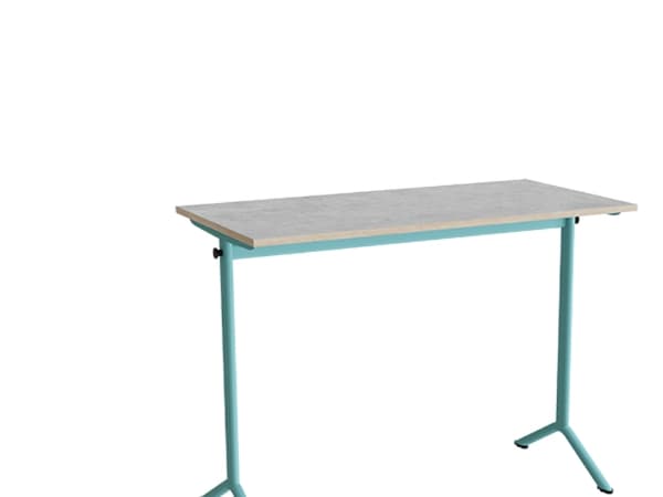 Bord Atlas 1130, 1200x600mm, lys grå linoleum, turkis stel