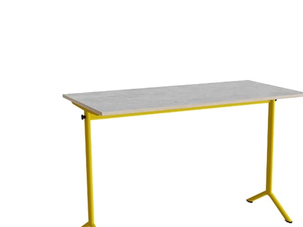 Bord Atlas 1130, 1400x700mm, lys grå linoleum, gult stel