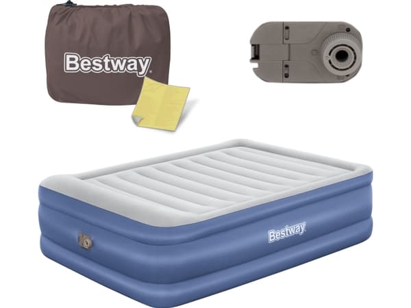 Bestway Materac Dmuchany Dwuosobowy z Pompką Elektryczną Szary Granatowy