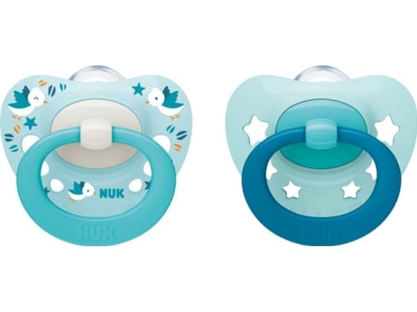 NUK Signatur silikonsmokk 2 stk 0-6 m fugler turkis